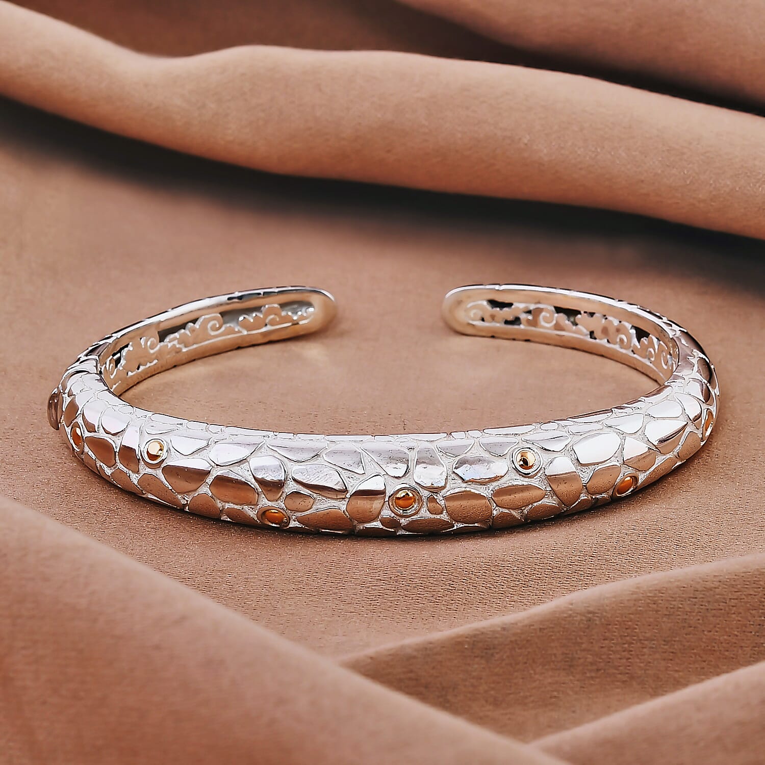 Pebble Textured Cuff Bangle in 18K Yellow Gold Vermeil Plated Sterling Silver 7750124 2