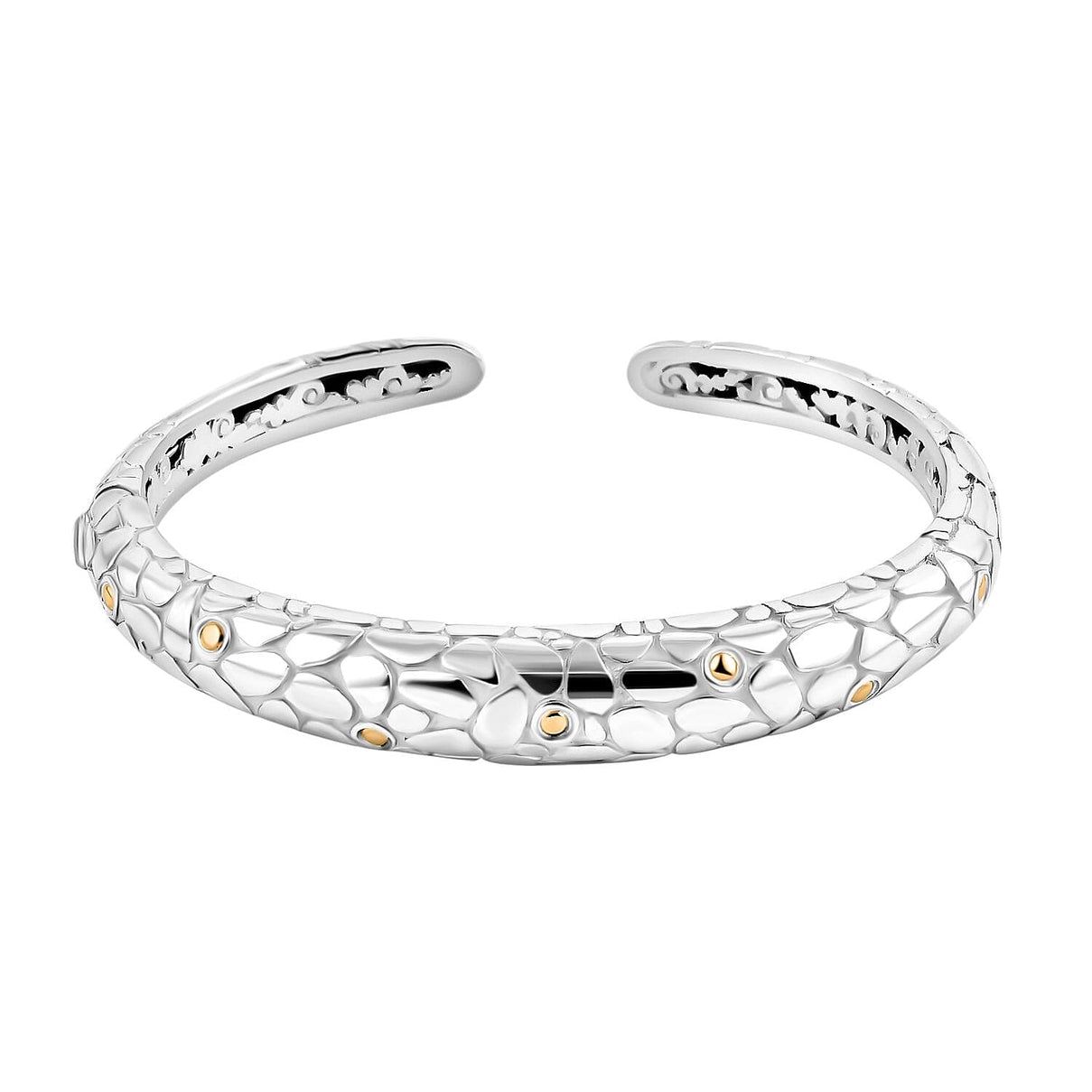 Royal Bali Collection - Sterling Silver Cuff Bangle (Size 8) in 18K Yellow Gold &amp; Silver Plated 7750125 0