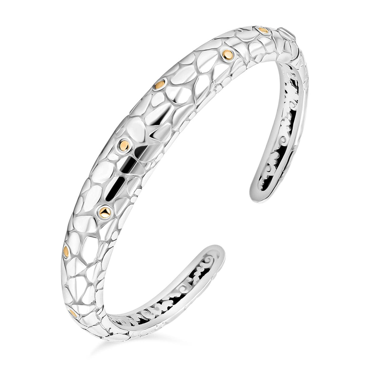 Royal Bali Collection - Sterling Silver Cuff Bangle (Size 8) in 18K Yellow Gold &amp; Silver Plated 7750125 3