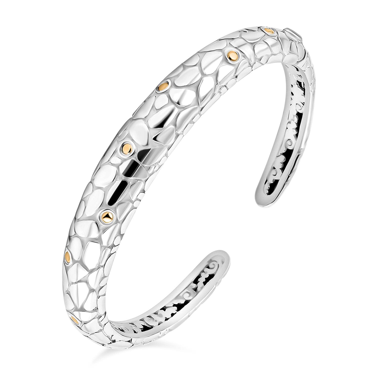 Royal Bali Collection - Sterling Silver Cuff Bangle (Size 8) in 18K Yellow Gold &amp; Silver Plated 7750125 3