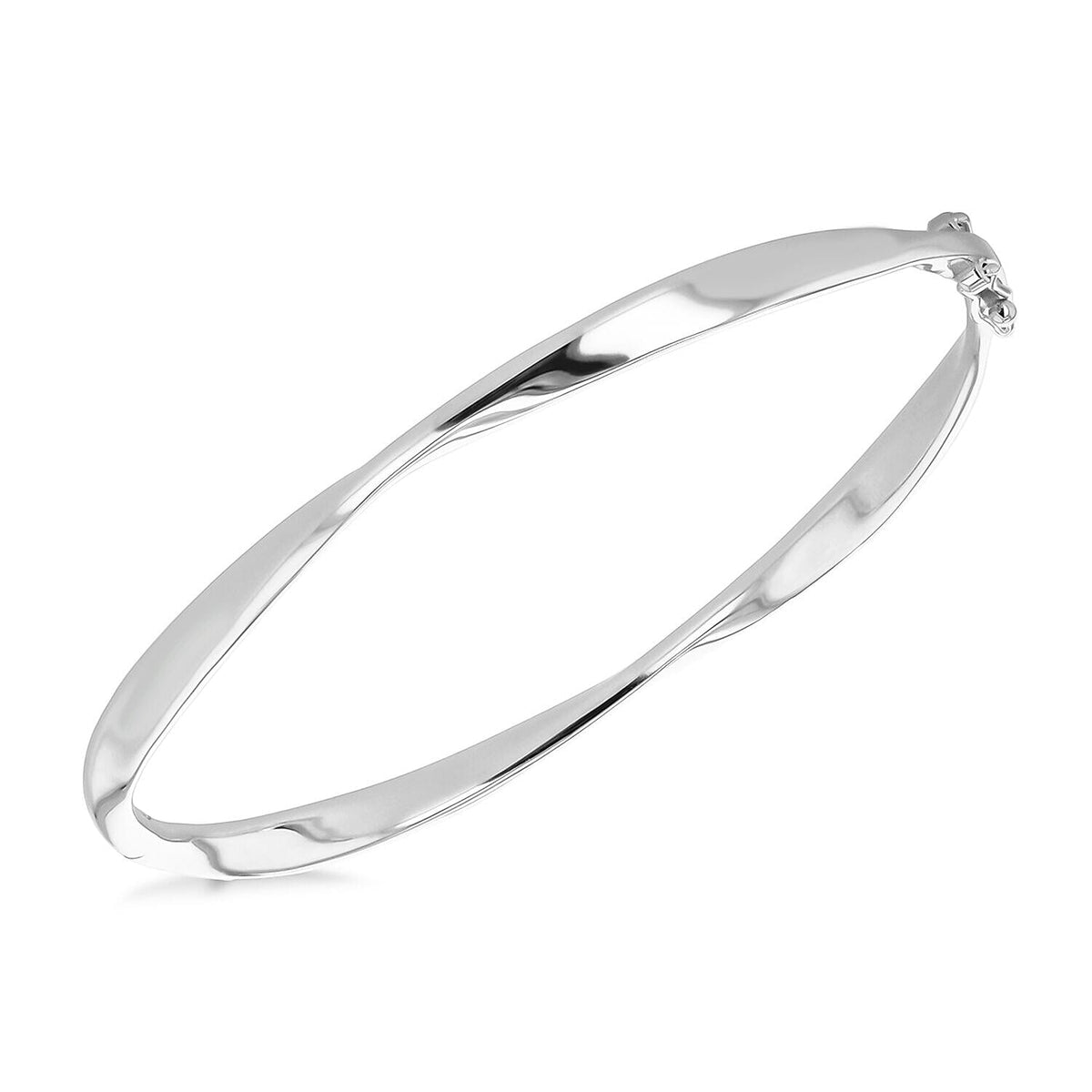 Sterling Silver Rhodium Plated 4mm Twisted Bar Bangle (Size - 6-7) 7312788 0