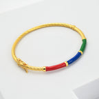 Yellow Gold Plated Sterling Silver Multi Color Enamelled Bangle (Size 7), Silver Wt. 11.5 Gms
