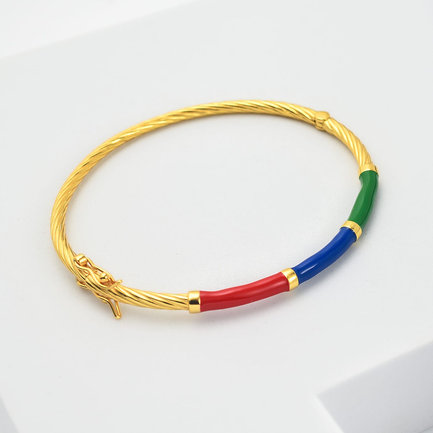Yellow Gold Plated Sterling Silver Multi Color Enamelled Bangle (Size 7), Silver Wt. 11.5 Gms 7688128 1