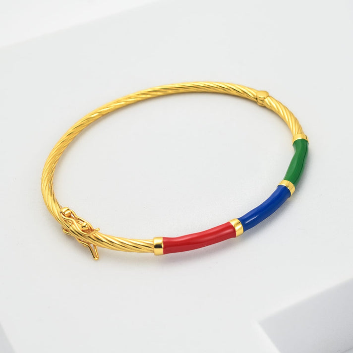 Yellow Gold Plated Sterling Silver Multi Color Enamelled Bangle (Size 7), Silver Wt. 11.5 Gms 7688128 2