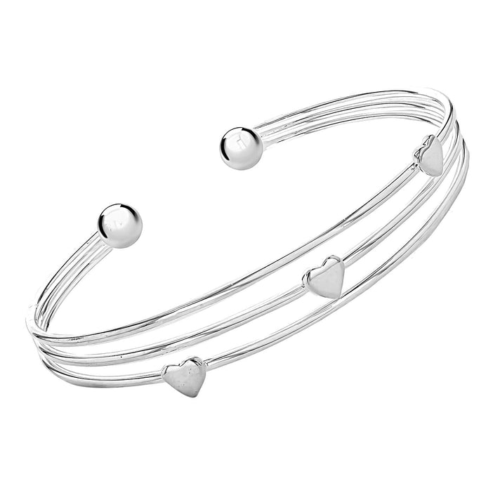 Sterling Silver Three Row Heart Torque Bangle (Size - 8-9) 7313041 1