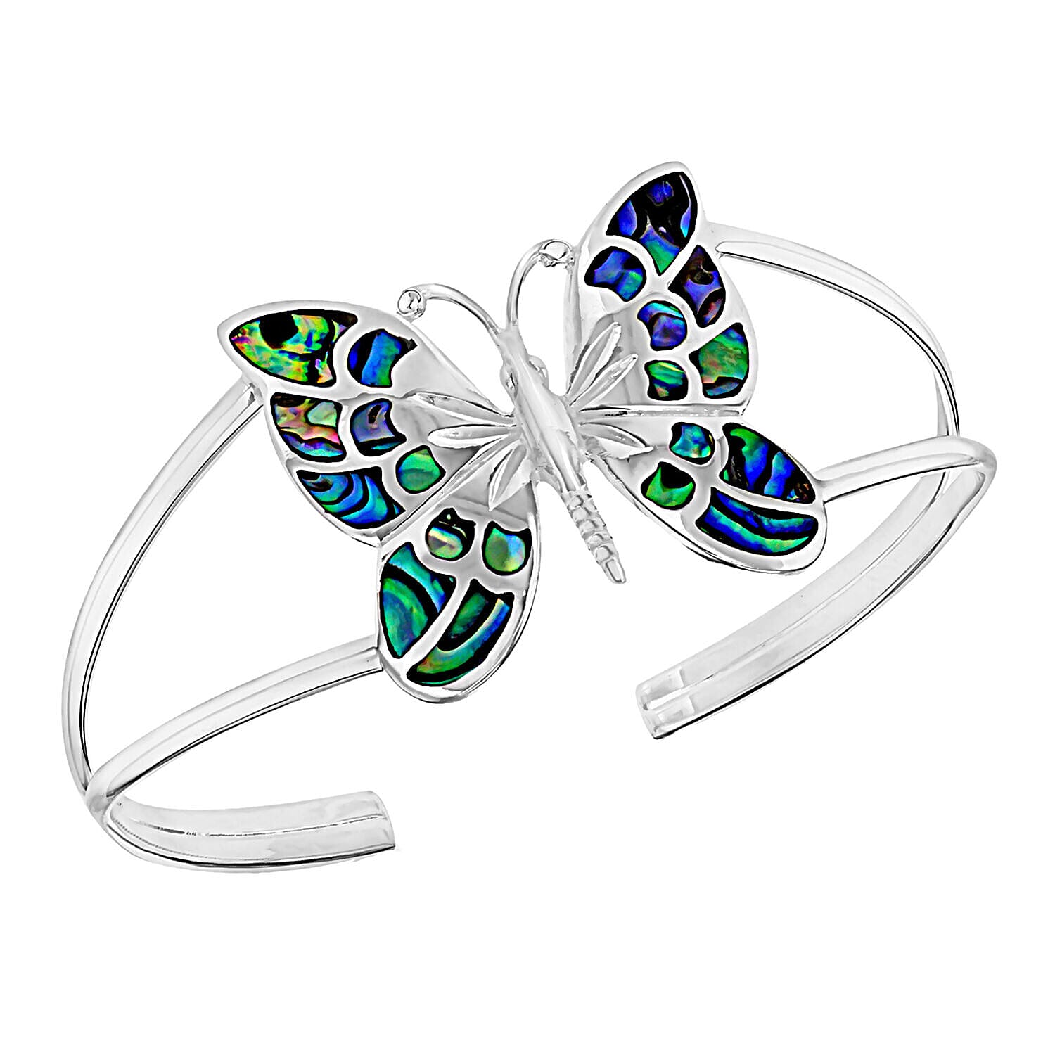 Sterling Silver Paua Shell 28.5mm x 26.5mm Butterfly Cuff Bangle (Size - 6-7) 7312938 0