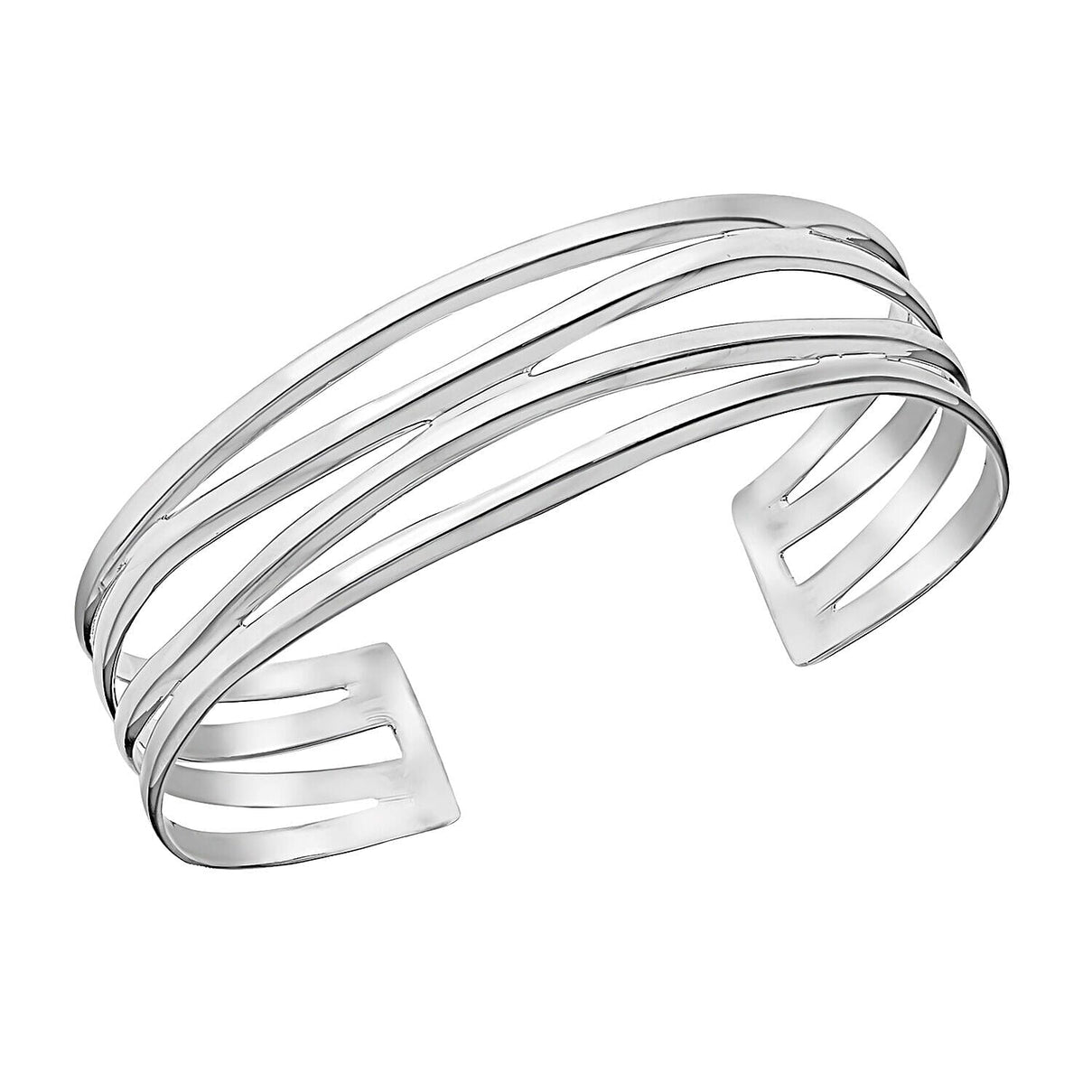 Sterling Silver  Four Row Polished Wave Bangle (Size - 6-7) 7312779 0