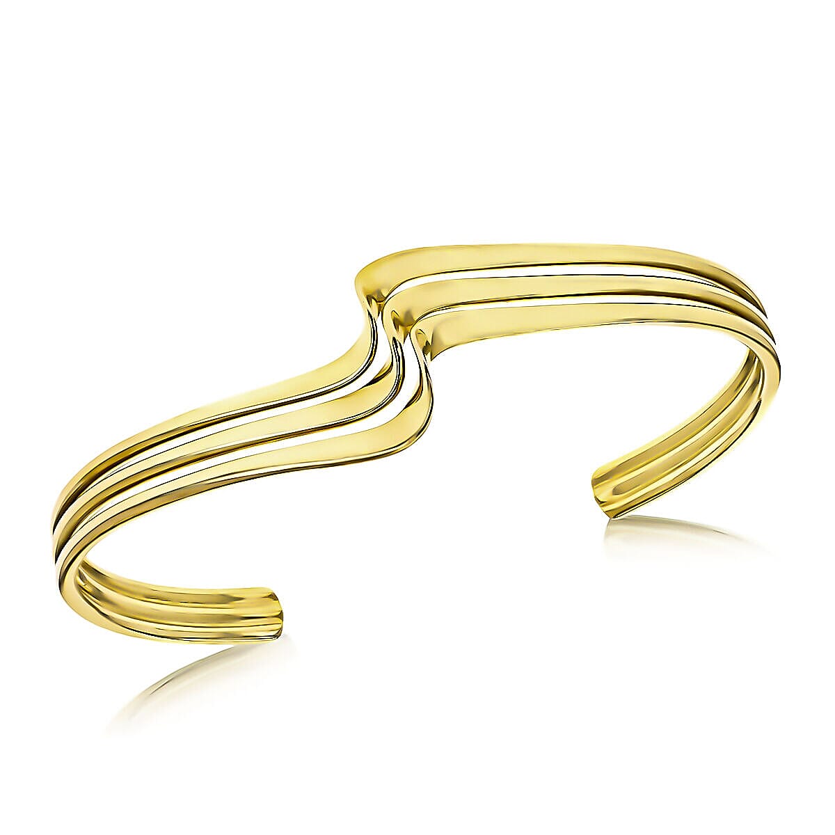 Sterling Silver Yellow Gold Plated 23mm Three Row Wave Cuff Bangle (Size - 6-7) 7312807 0