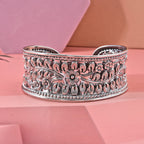 Close Out Deal - Sterling Silver Floral Design Cuff Bangle (Size-7), Silver Wt. 23.00 Gms