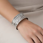 Close Out Deal - Sterling Silver Floral Design Cuff Bangle (Size-7), Silver Wt. 23.00 Gms