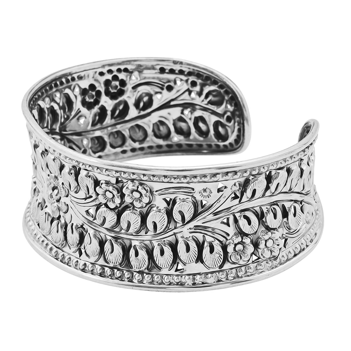 Close Out Deal - Sterling Silver Floral Design Cuff Bangle (Size-7), Silver Wt. 23.00 Gms 8503407 4