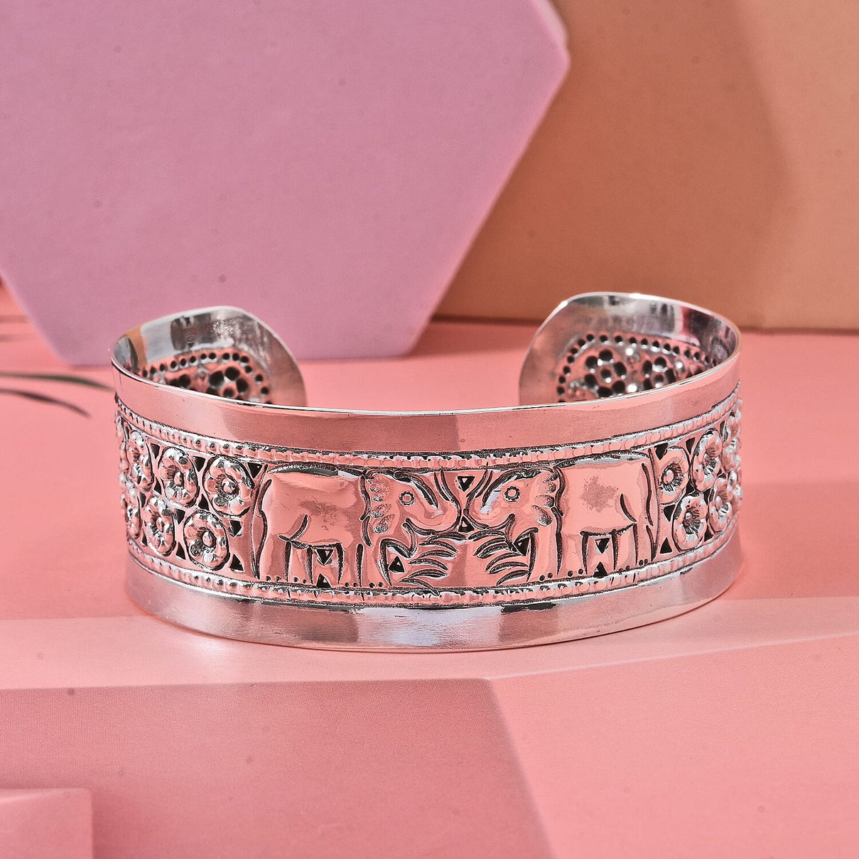 Close Out Deal - Sterling Silver Elephant Cuff Bangle (Size -7), Silver Wt. 27.30 Gms 8503570 2