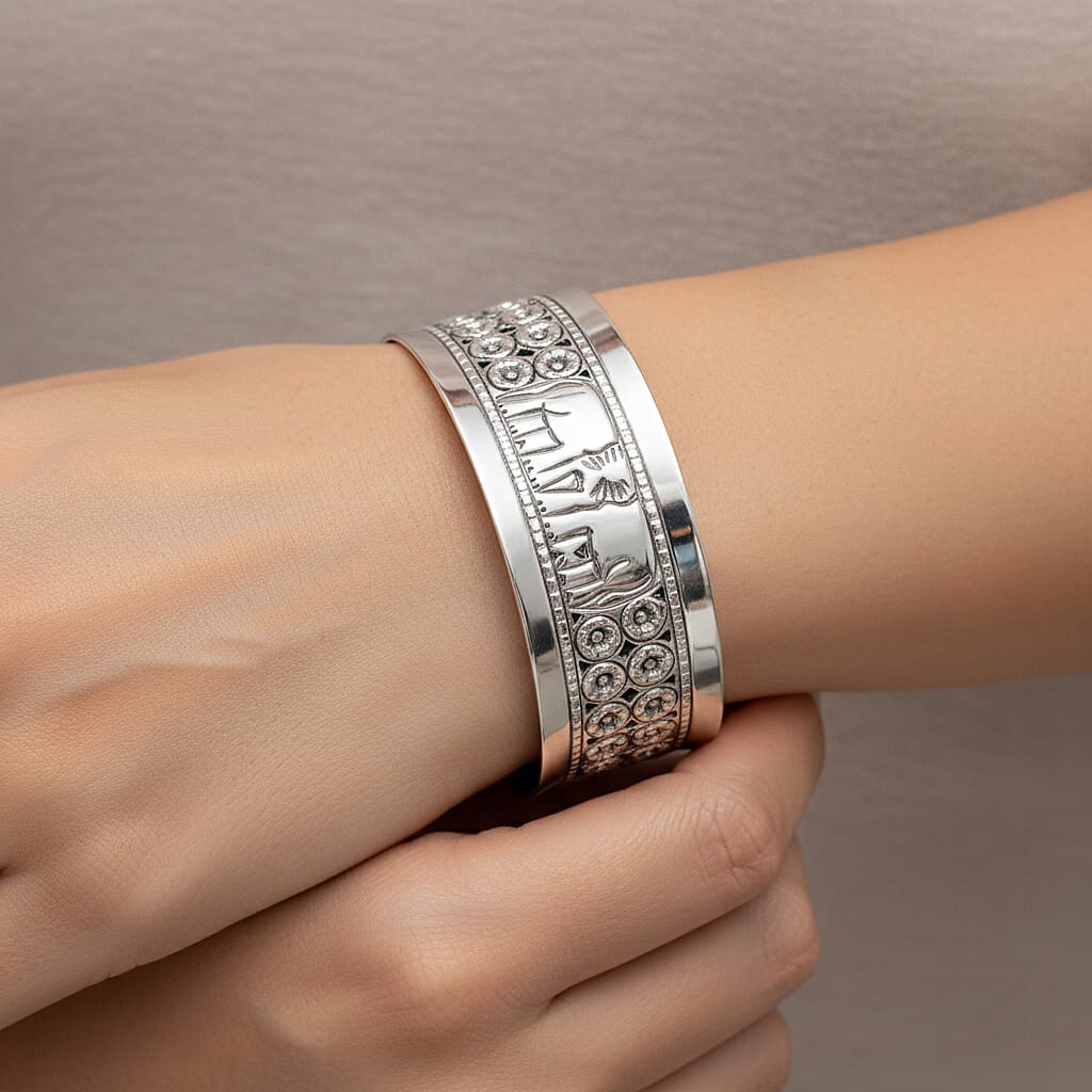 Close Out Deal - Sterling Silver Elephant Cuff Bangle (Size -7), Silver Wt. 27.30 Gms 8503570 3