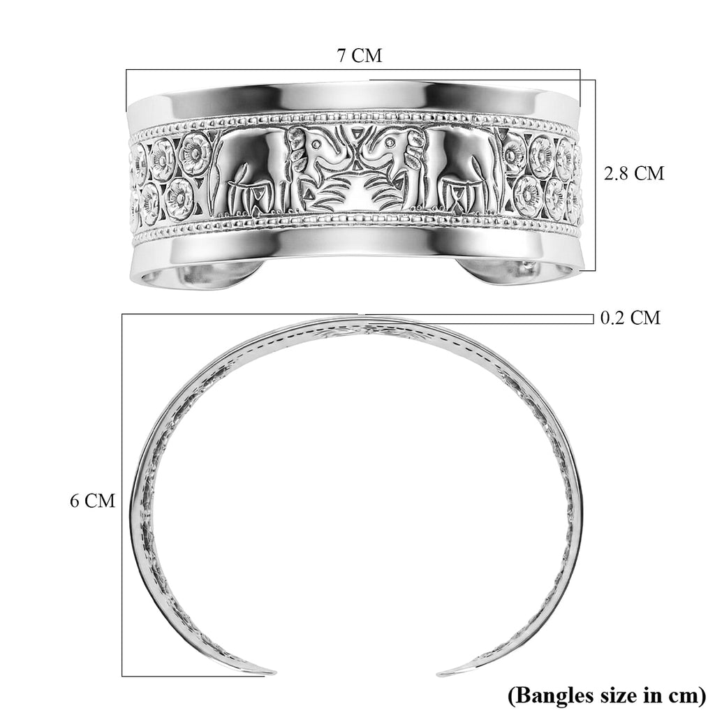 Close Out Deal - Sterling Silver Elephant Cuff Bangle (Size -7), Silver Wt. 27.30 Gms