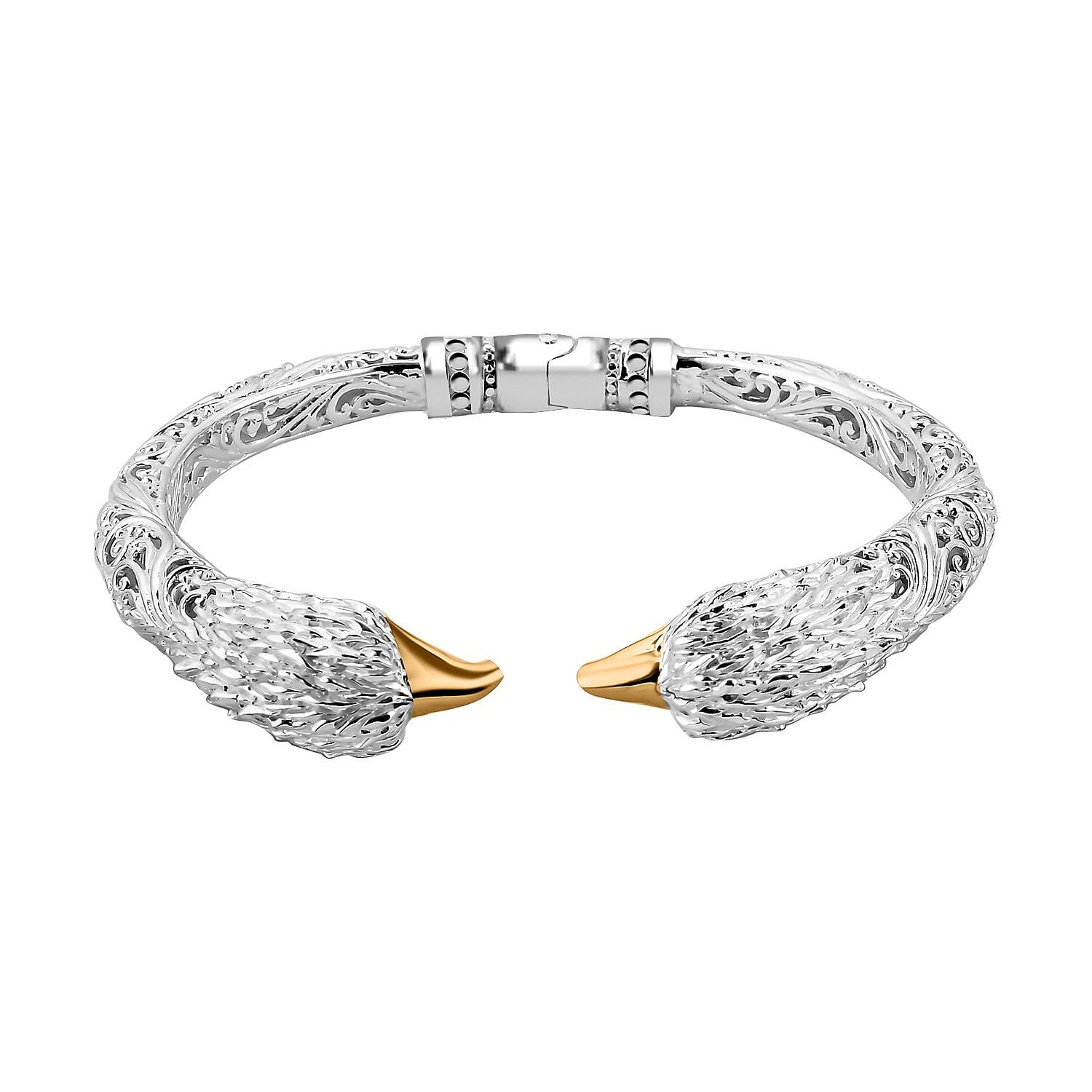 Sterling Silver &amp; Yellow Gold Plated Eagle Cuff Bangle (Size 7.5) 7949960 0