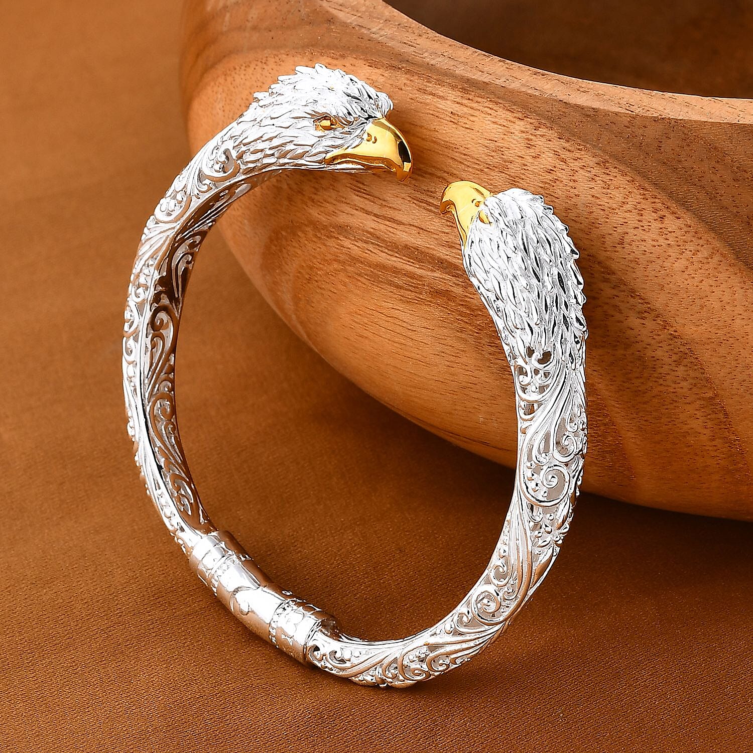 Sterling Silver &amp; Yellow Gold Plated Eagle Cuff Bangle (Size 7.5) 7949960 1