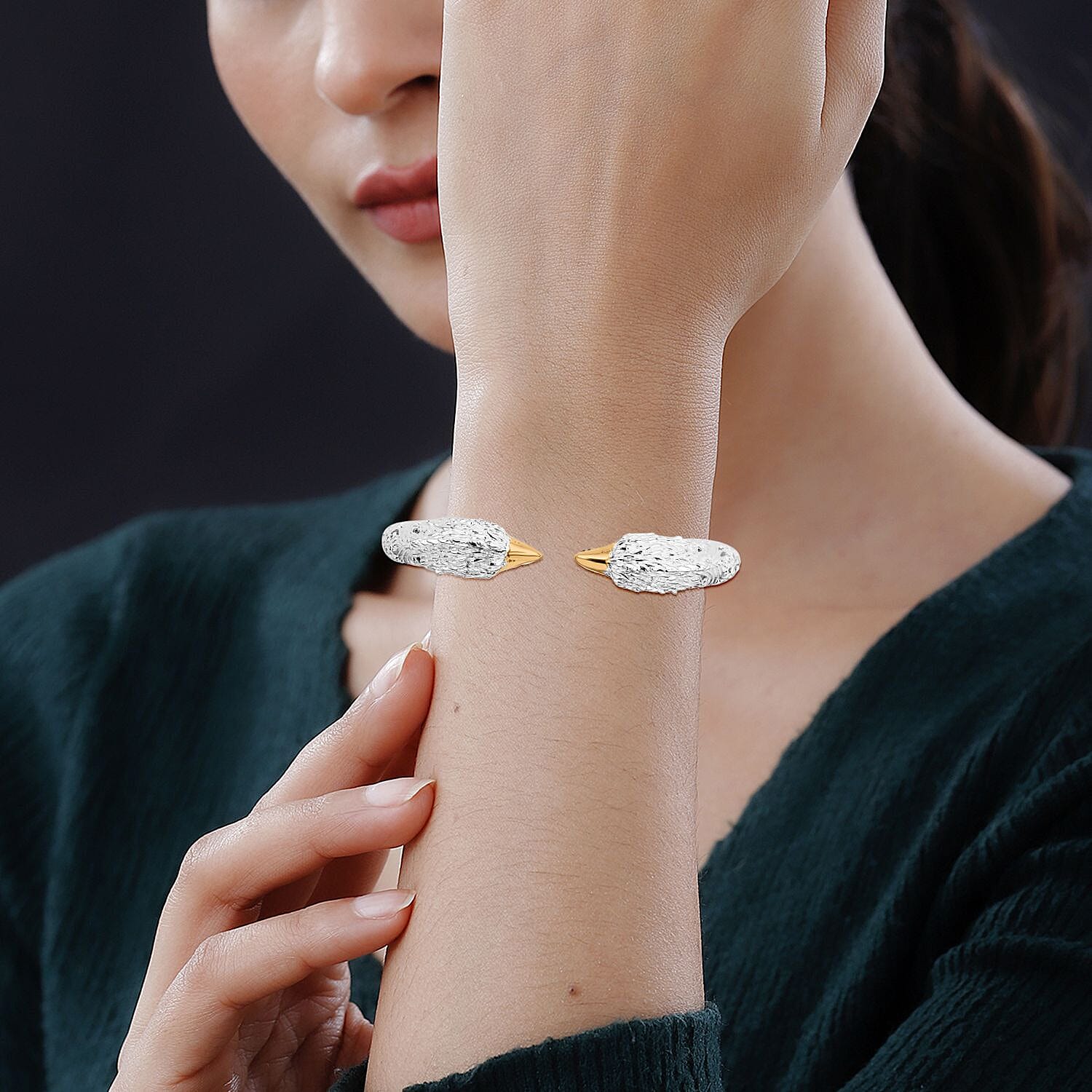 Sterling Silver &amp; Yellow Gold Plated Eagle Cuff Bangle (Size 7.5) 7949960 2