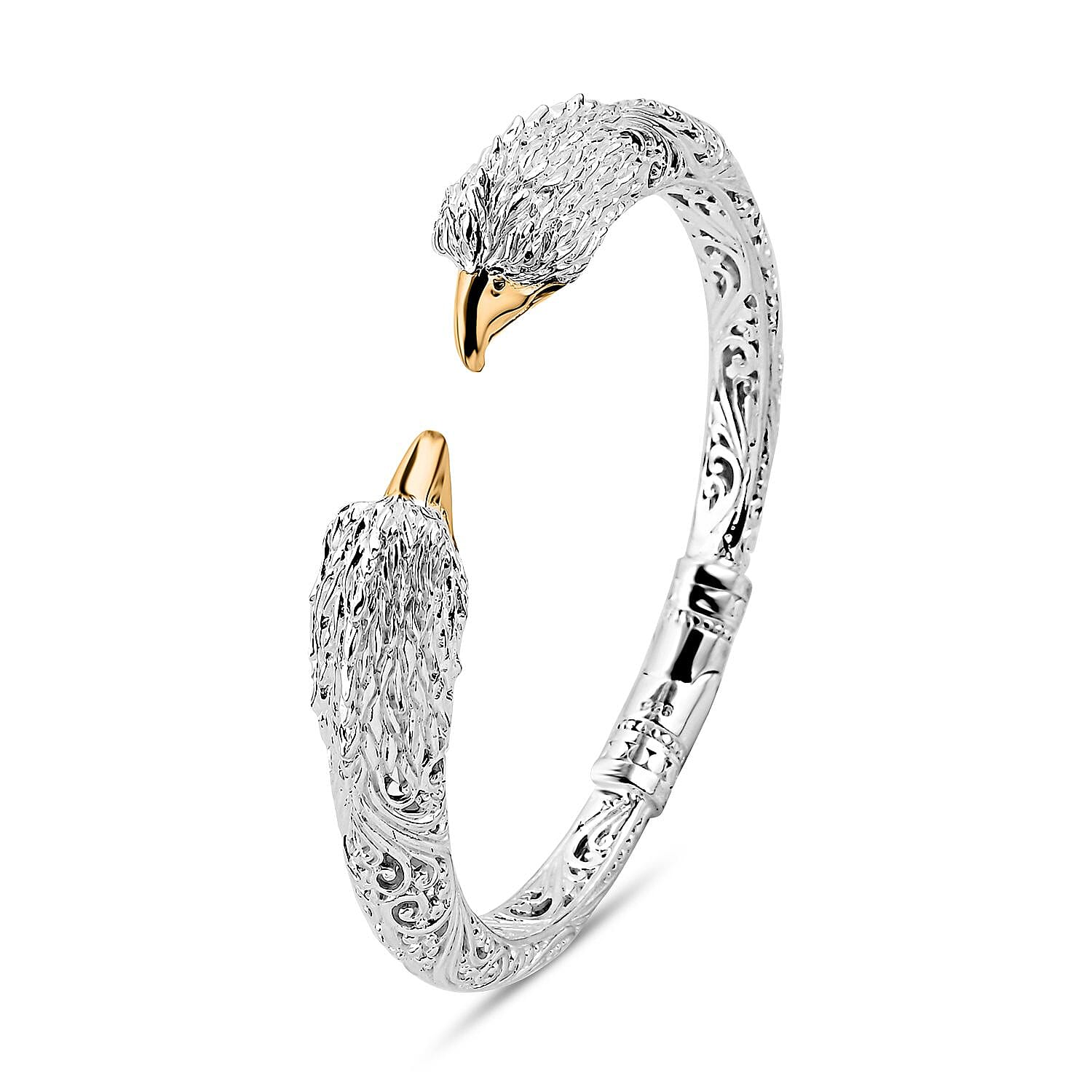 Sterling Silver &amp; Yellow Gold Plated Eagle Cuff Bangle (Size 7.5) 7949960 3