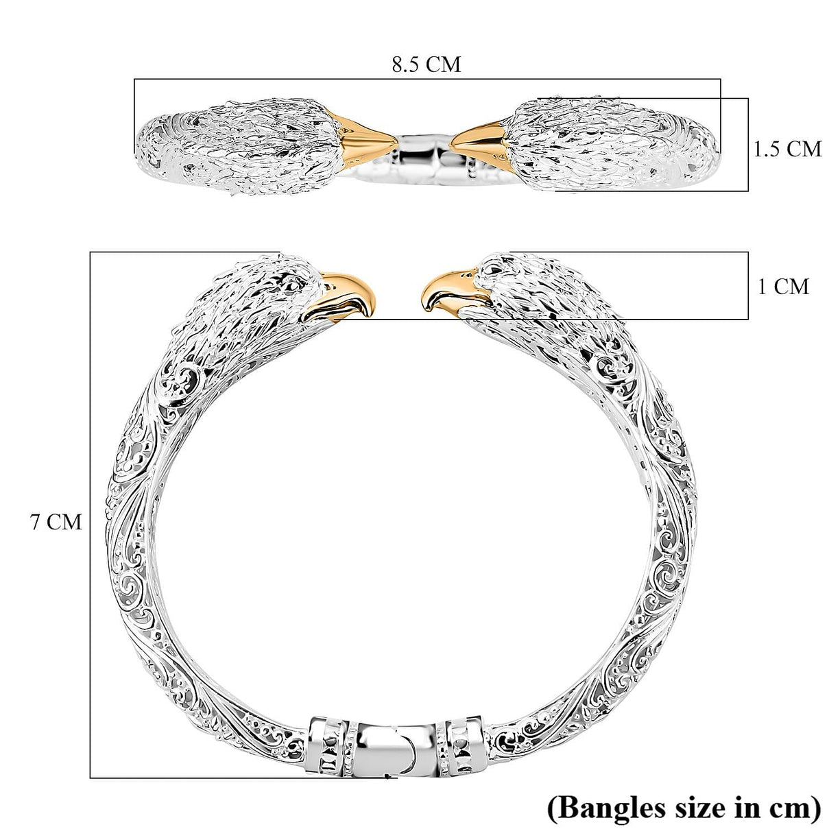 Sterling Silver &amp; Yellow Gold Plated Eagle Cuff Bangle (Size 7.5) 7949960 5