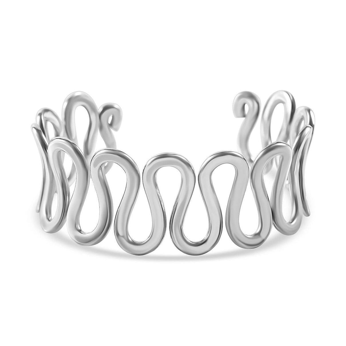 JCK Vegas Closeout - Sterling Silver Wave Cuff Bangle (Size - 7.5), Silver Wt. 32.00 Gms 7815089 0