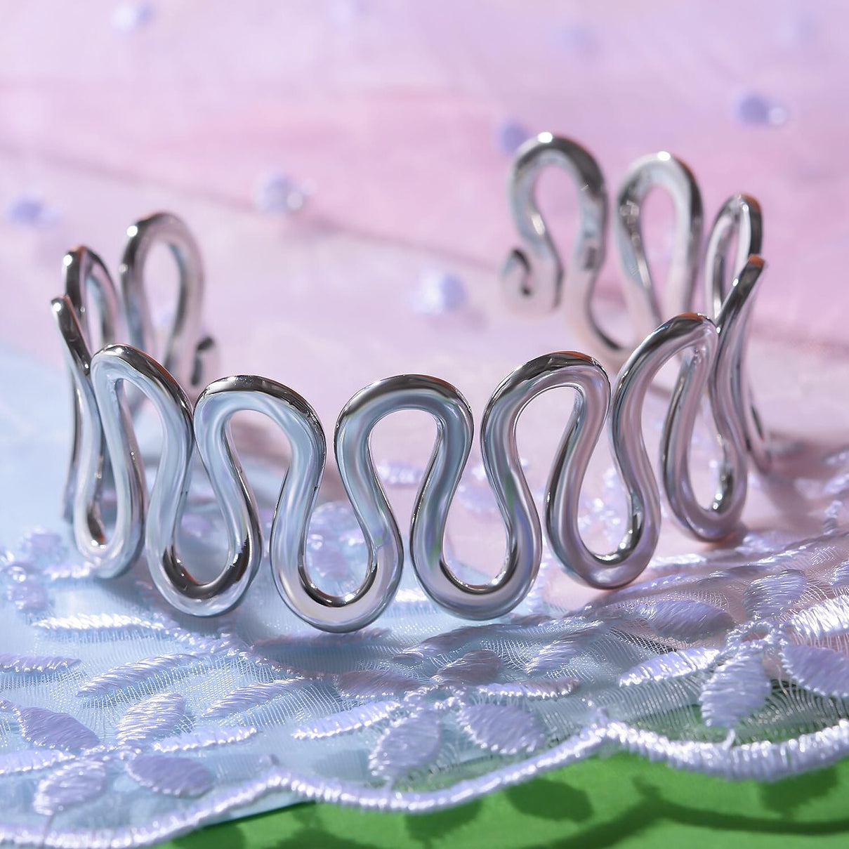 JCK Vegas Closeout - Sterling Silver Wave Cuff Bangle (Size - 7.5), Silver Wt. 32.00 Gms 7815089 1
