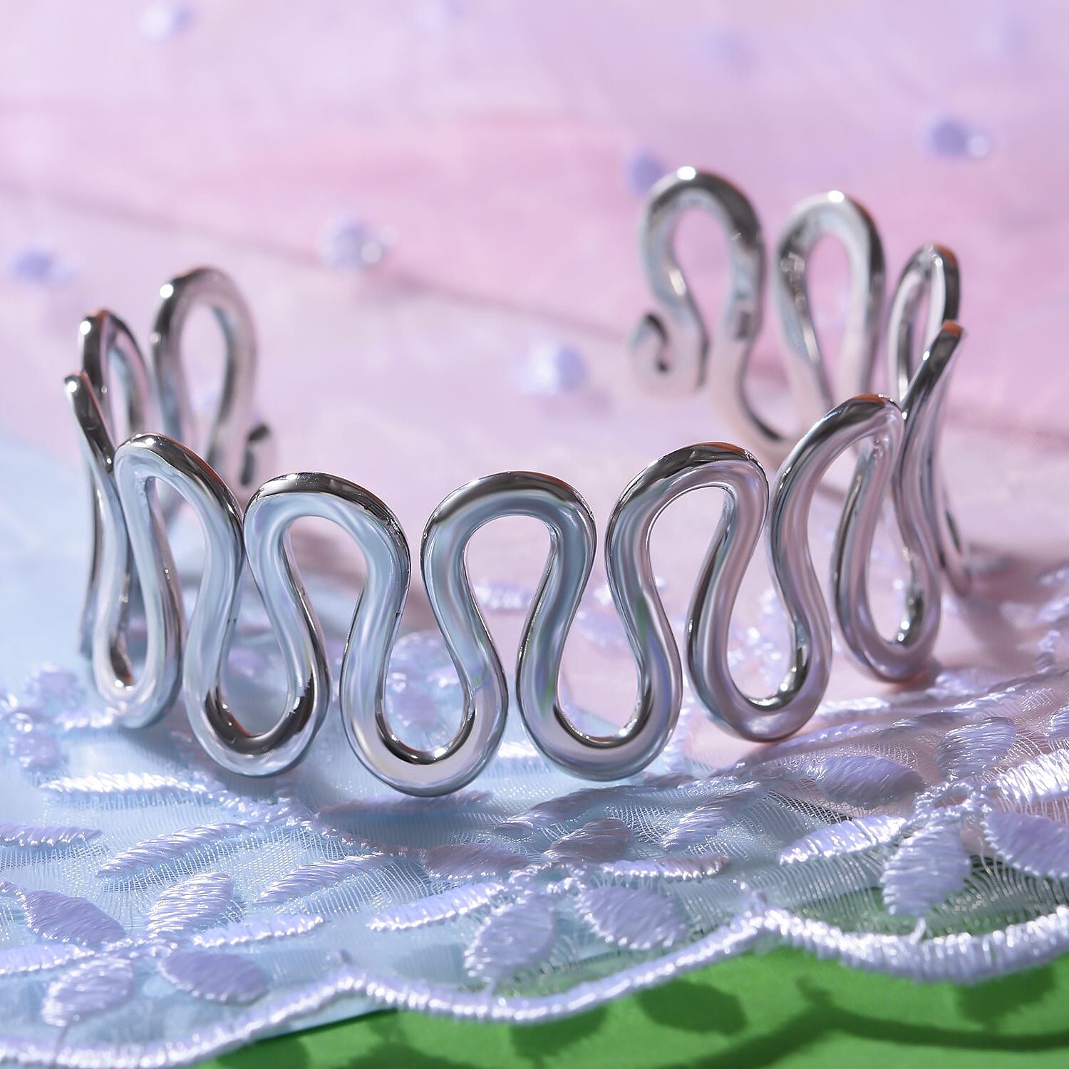 JCK Vegas Closeout - Sterling Silver Wave Cuff Bangle (Size - 7.5), Silver Wt. 32.00 Gms 7815089 1