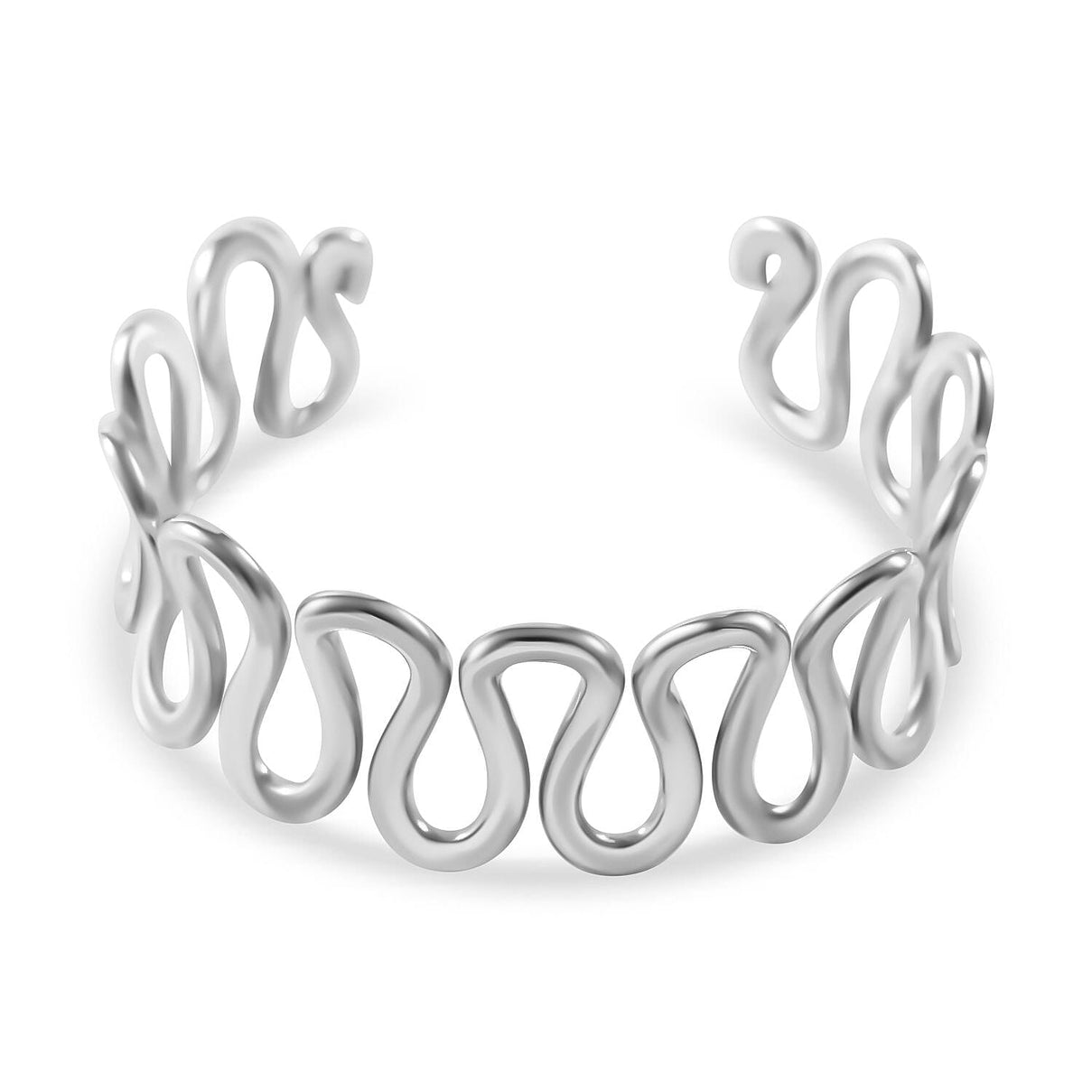 JCK Vegas Closeout - Sterling Silver Wave Cuff Bangle (Size - 7.5), Silver Wt. 32.00 Gms 7815089 3
