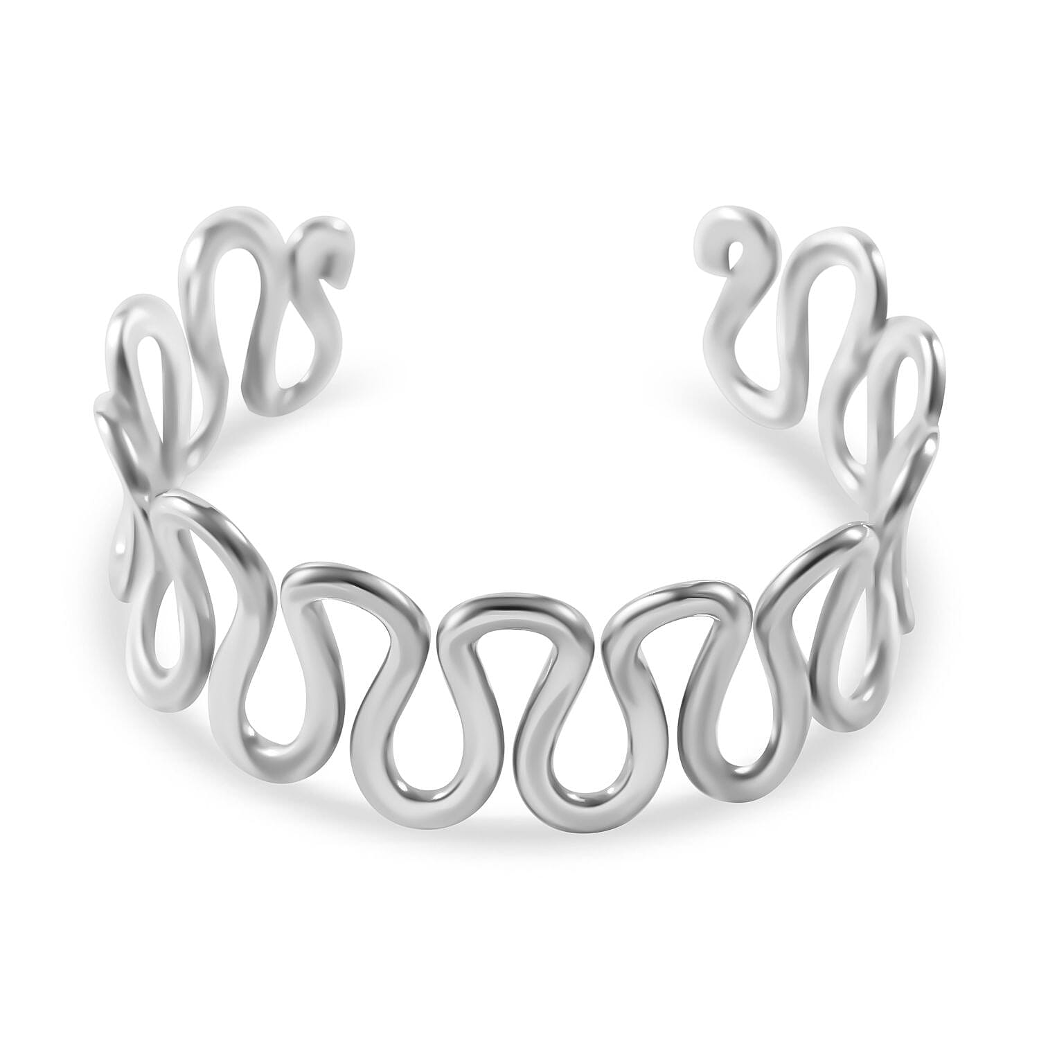 JCK Vegas Closeout - Sterling Silver Wave Cuff Bangle (Size - 7.5), Silver Wt. 32.00 Gms 7815089 3