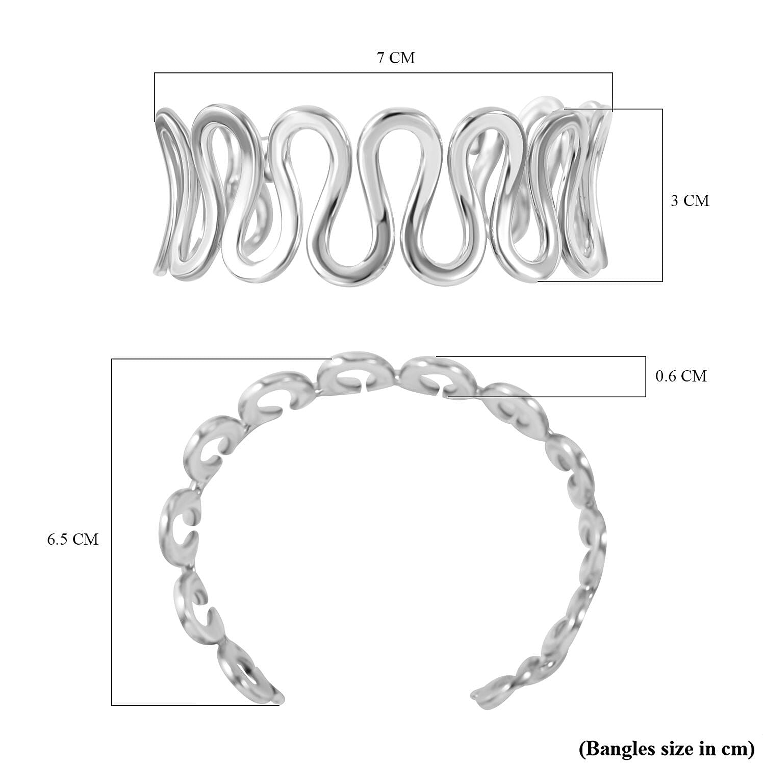 JCK Vegas Closeout - Sterling Silver Wave Cuff Bangle (Size - 7.5), Silver Wt. 32.00 Gms 7815089 4