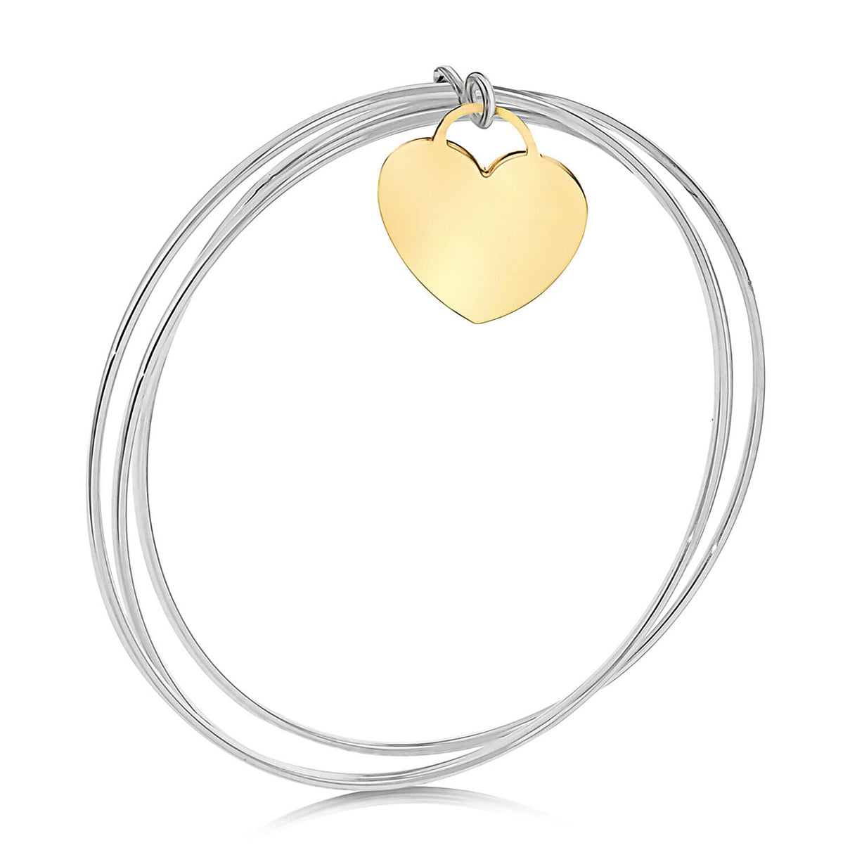 9K Gold 19mm x 21.5mm Heart Charm and Sterling Silver Triple Bangle (Size - 7-8) 7312987 0
