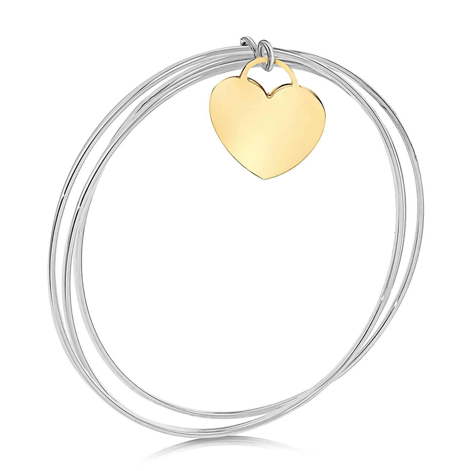 9K Gold 19mm x 21.5mm Heart Charm and Sterling Silver Triple Bangle (Size - 7-8) 7312987 0