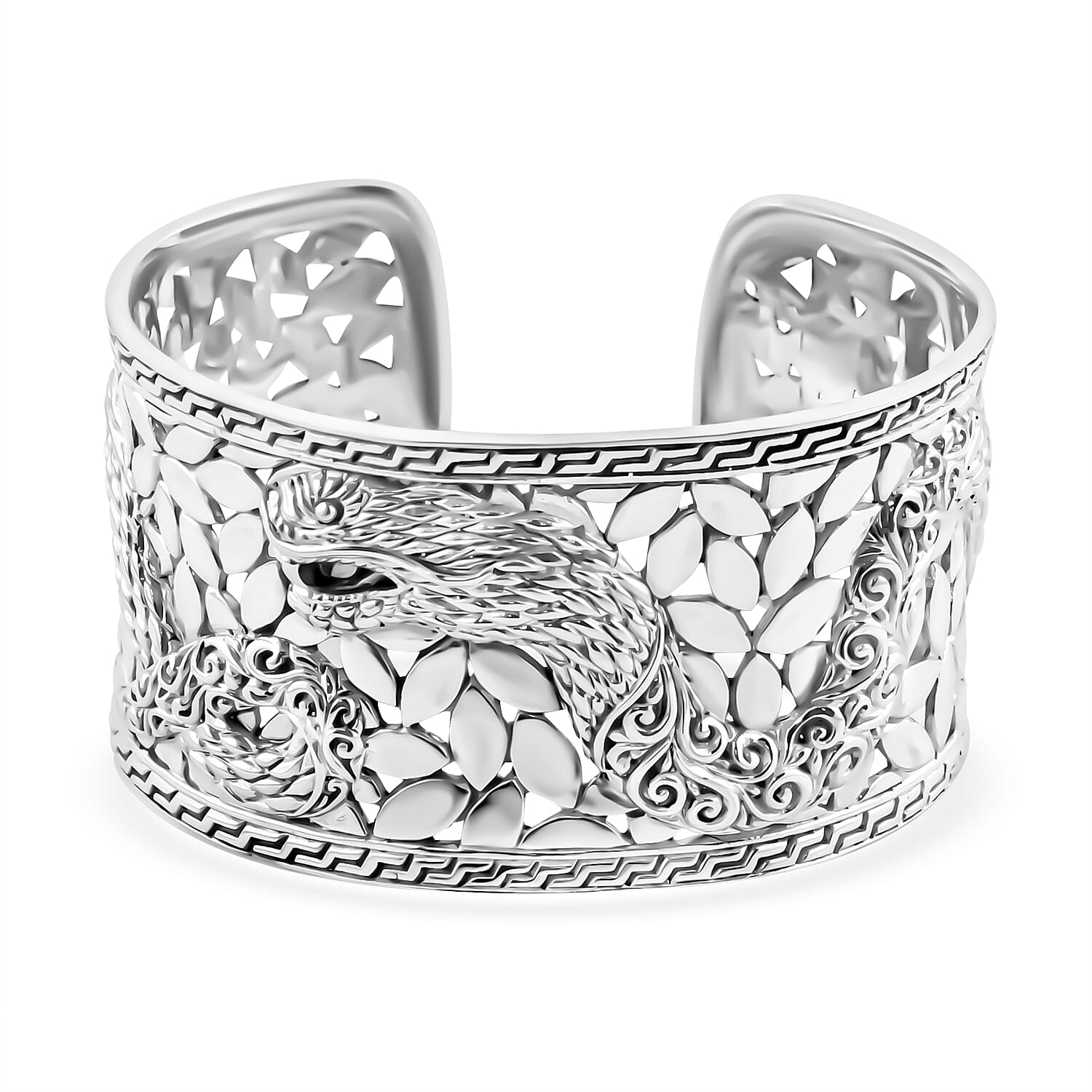 Royal Bali Handmade Naga Wide Cuff Bangle (Size 7.5), Silver Wt. 64.00 Gms 7750606 0