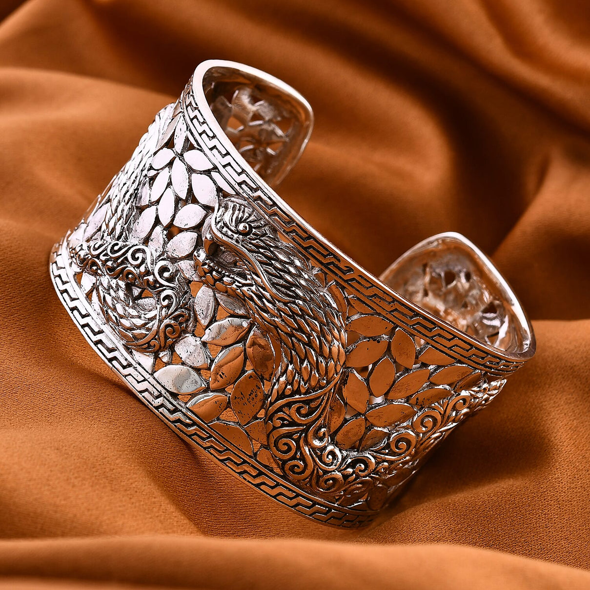 Royal Bali Handmade Naga Wide Cuff Bangle (Size 7.5), Silver Wt. 64.00 Gms 7750606 2