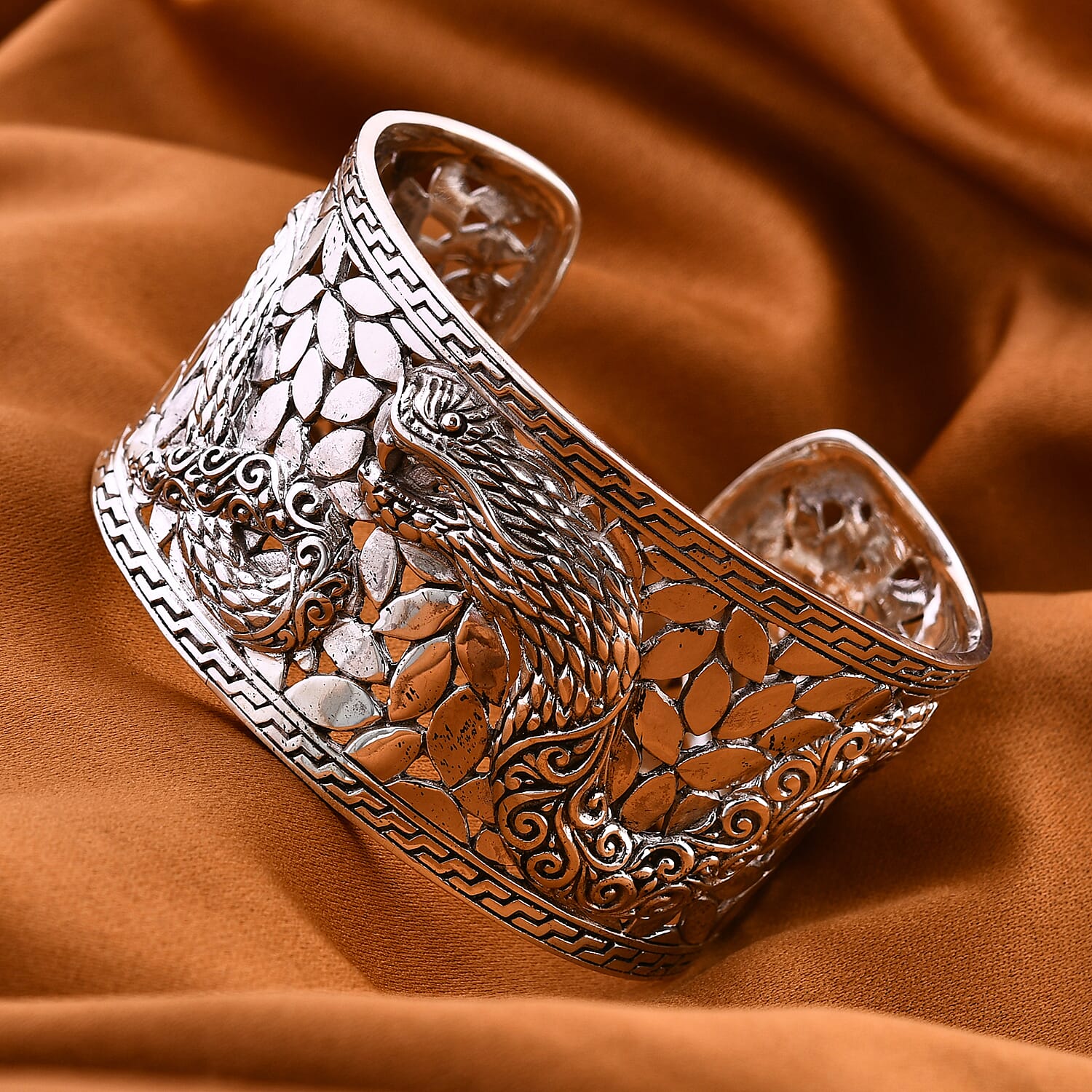 Royal Bali Handmade Naga Wide Cuff Bangle (Size 7.5), Silver Wt. 64.00 Gms 7750606 2