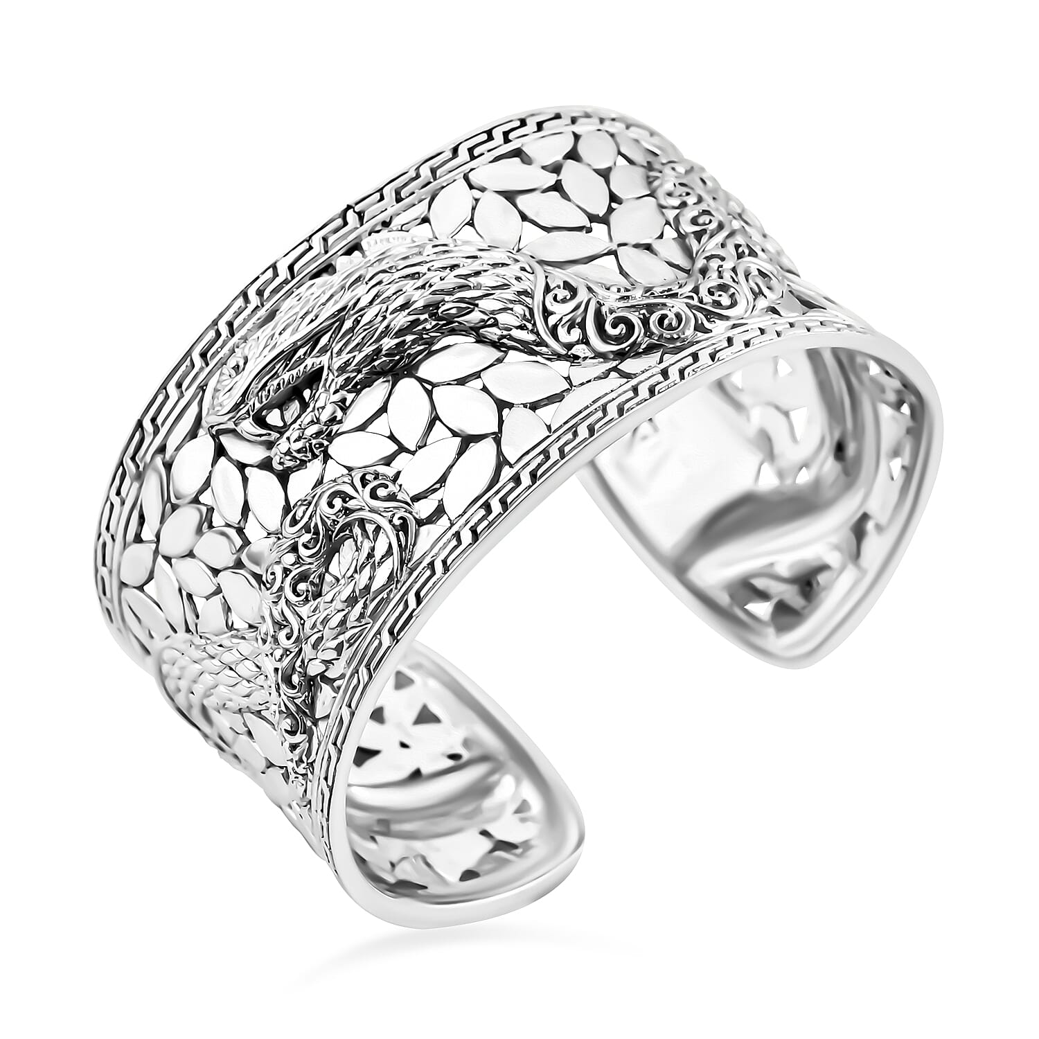 Royal Bali Handmade Naga Wide Cuff Bangle (Size 7.5), Silver Wt. 64.00 Gms 7750606 4