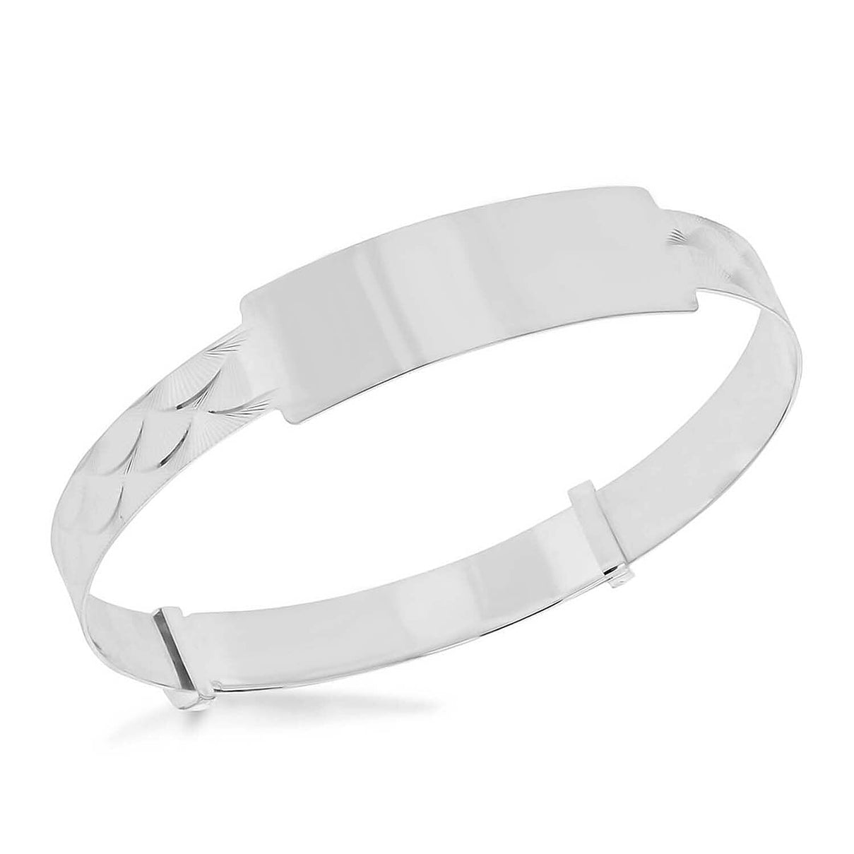 Sterling Silver Diamond Cut Shell Patterned Adjustable 32.5mm x 11mm ID Bangle (Size - 6-7) 7312948 0