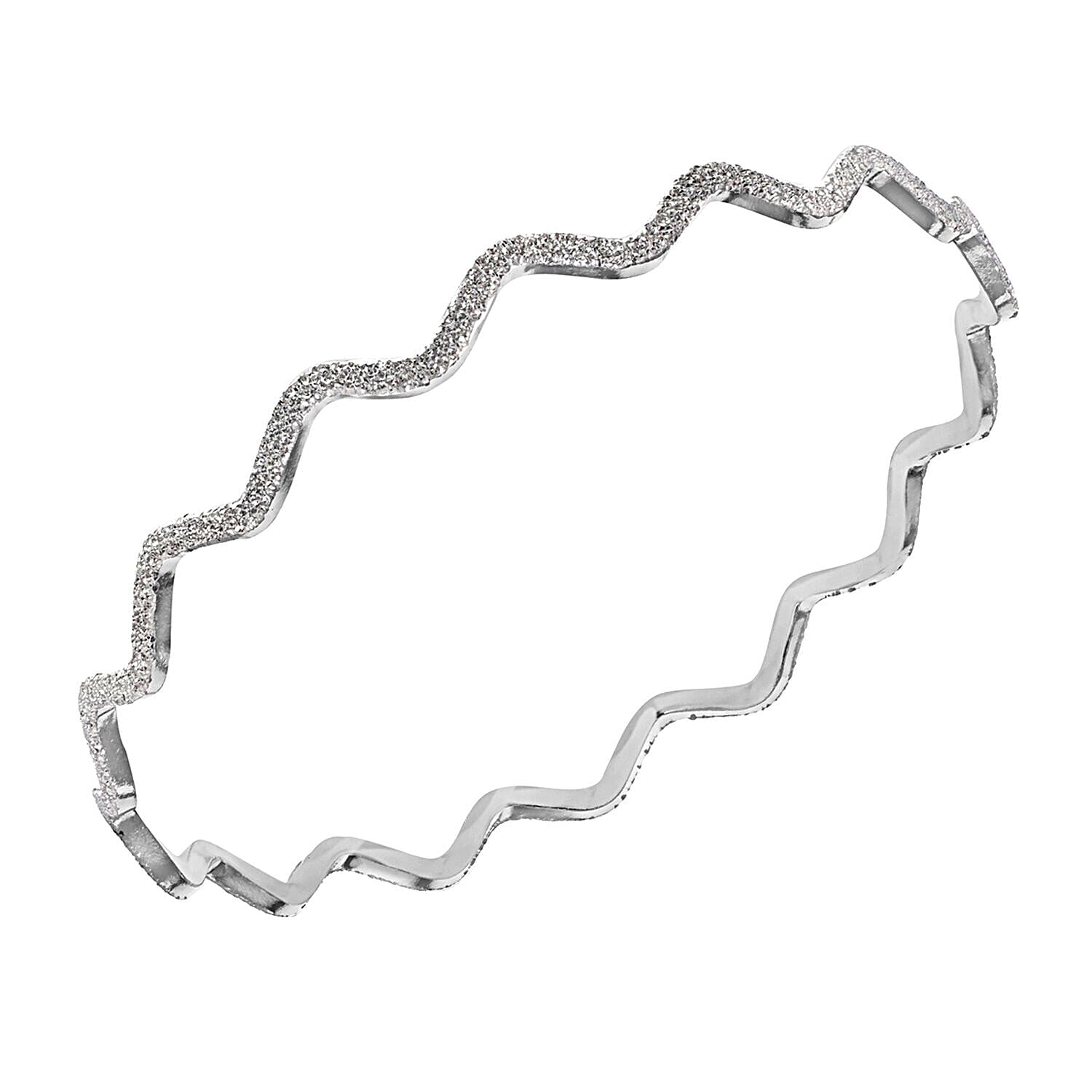Sterling Silver 5.5mm Textured Sparkle Wave Bangle (Size - 8-9) 7313038 0