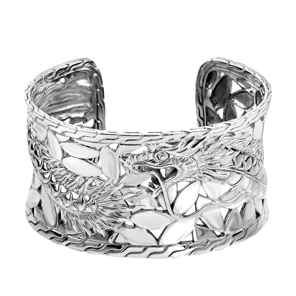Royal Bali Collection - Dragon Cuff Bangle (Size - 7.25) in Sterling Silver, Silver Wt. 68.77 Gms.