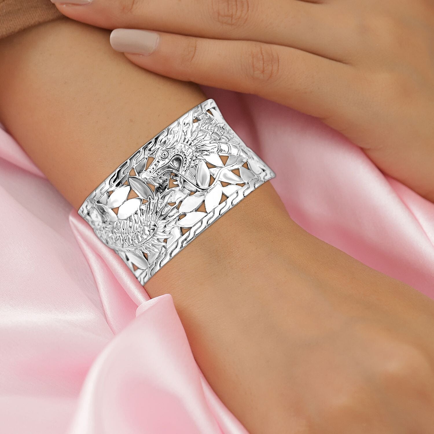Royal Bali Sterling Silver Dragon Cuff Bangle (Size - 7.00), Silver Wt. 70.00 Gms 7238974 5