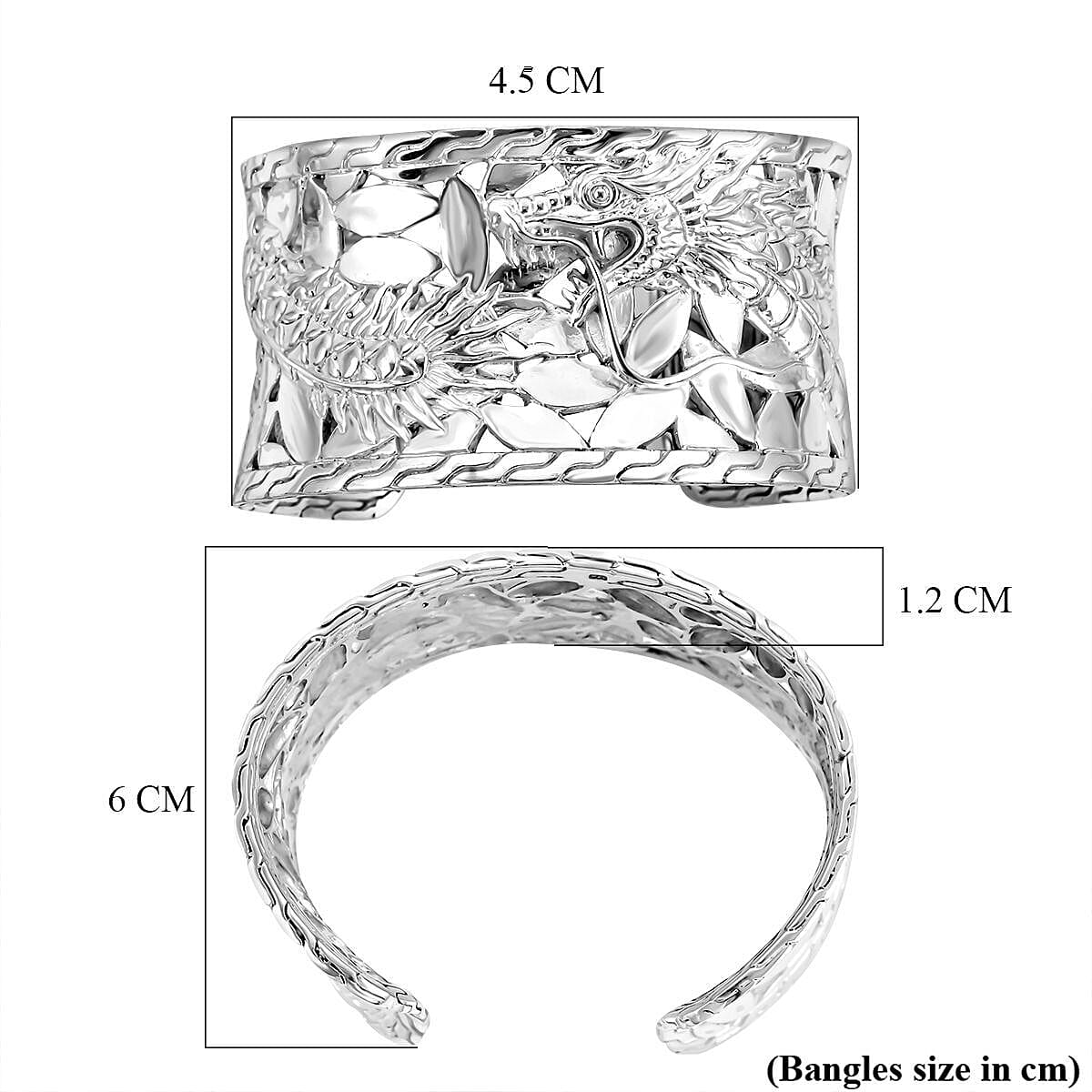 Royal Bali Sterling Silver Dragon Cuff Bangle (Size - 7.00), Silver Wt. 70.00 Gms 7238974 8