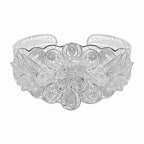 Royal Bali Collection Close Out- Sterling Silver Floral Cuff Bangle (Size - 7.5), Silver Wt. 27.00 Gms