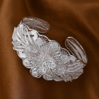 Royal Bali Collection Close Out- Sterling Silver Floral Cuff Bangle (Size - 7.5), Silver Wt. 27.00 Gms