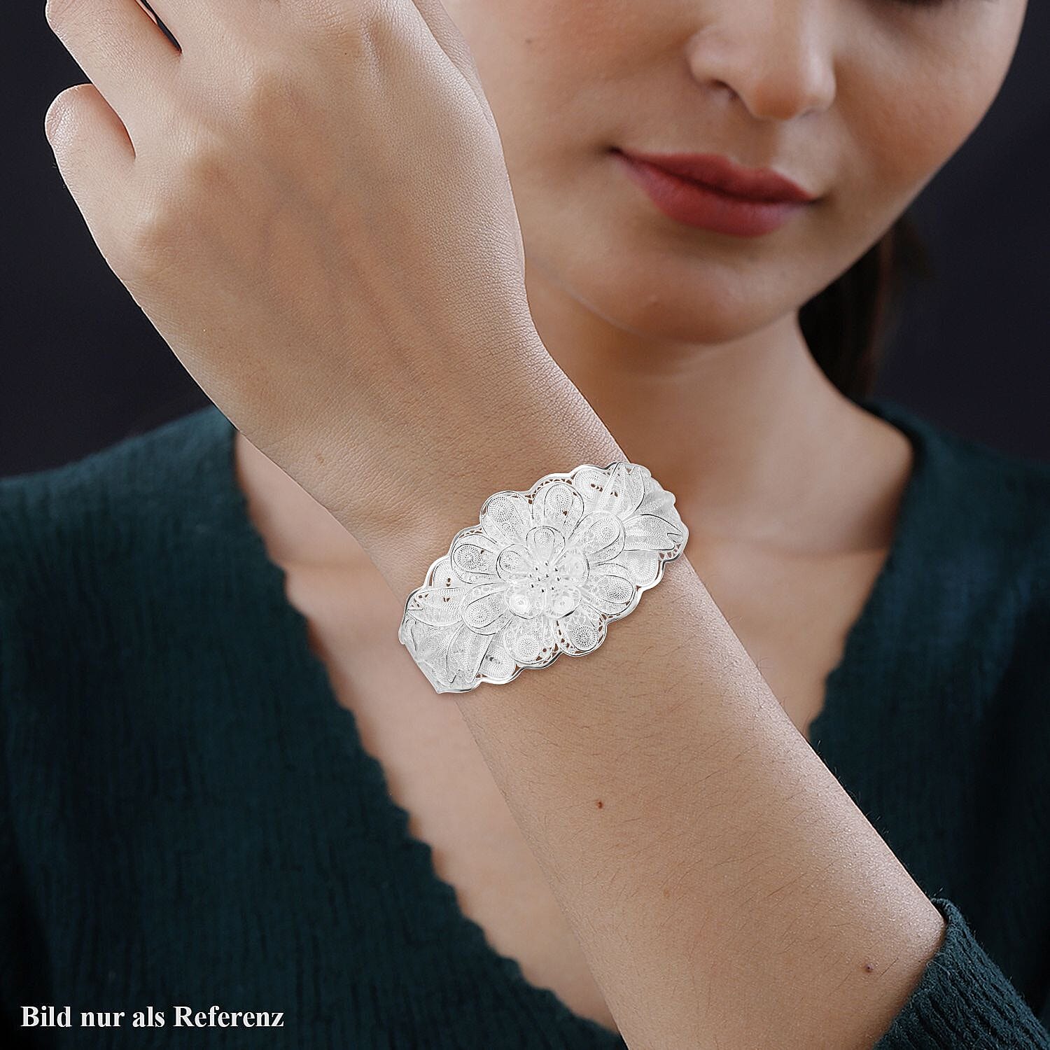 Royal Bali Collection Close Out- Sterling Silver Floral Cuff Bangle (Size - 7.5), Silver Wt. 27.00 Gms 7238600 3