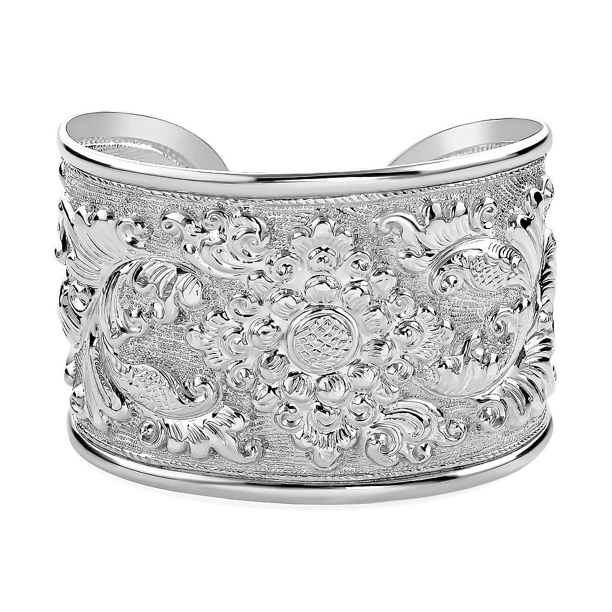 Sterling Silver Floral Cuff Bangle ( Size- 7.5 ), Silver Wt. 34.90 Gms 7619929 0
