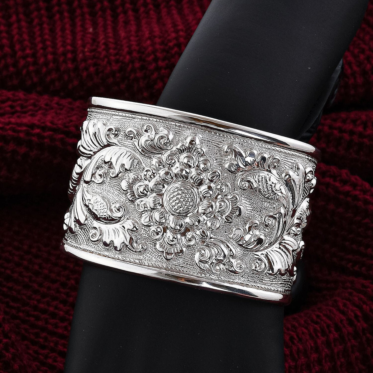 Sterling Silver Floral Cuff Bangle ( Size- 7.5 ), Silver Wt. 34.90 Gms 7619929 2