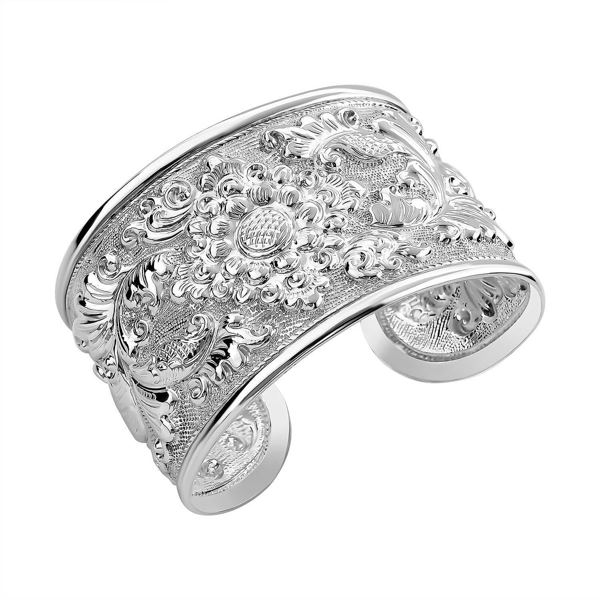 Sterling Silver Floral Cuff Bangle ( Size- 7.5 ), Silver Wt. 34.90 Gms 7619929 4
