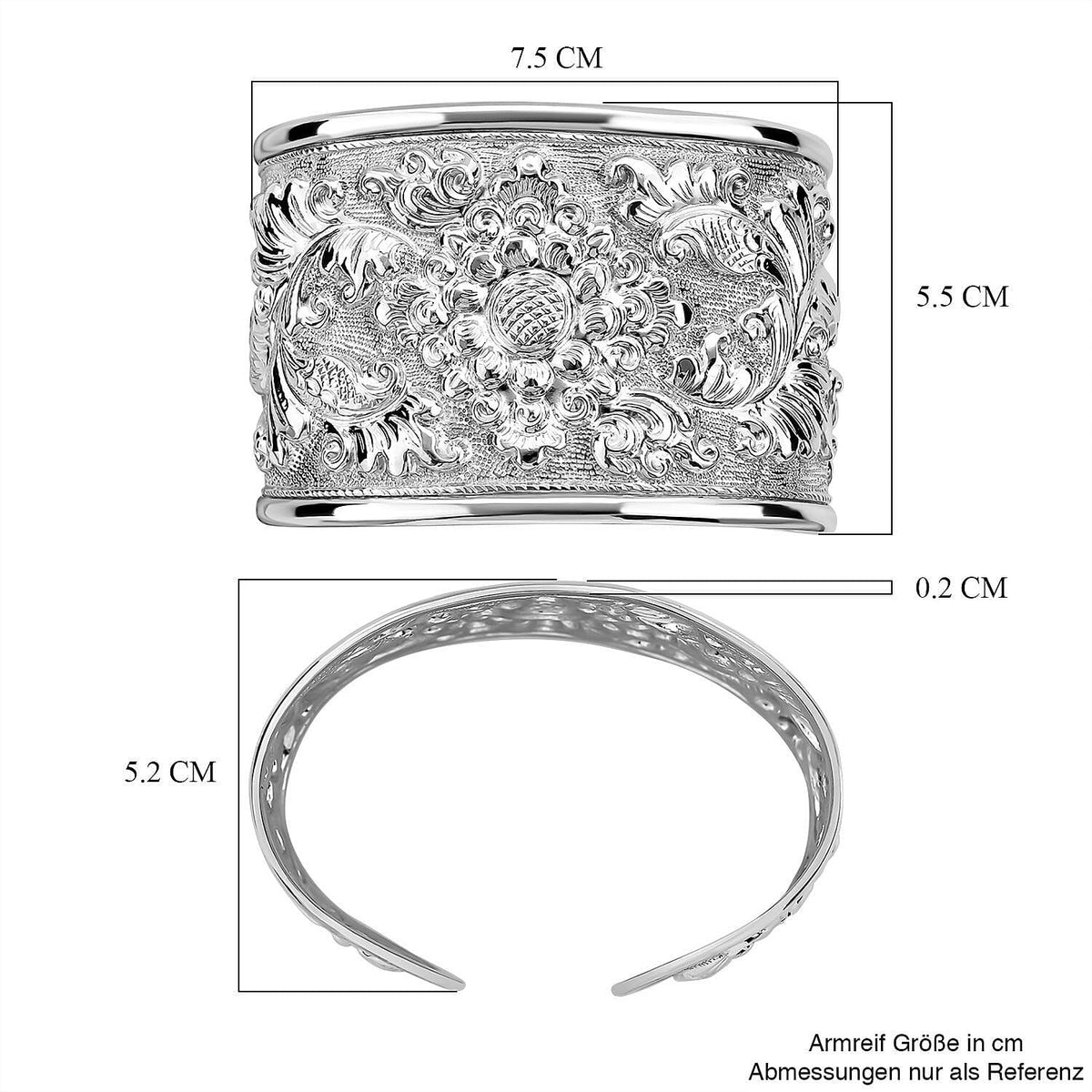 Sterling Silver Floral Cuff Bangle ( Size- 7.5 ), Silver Wt. 34.90 Gms 7619929 6