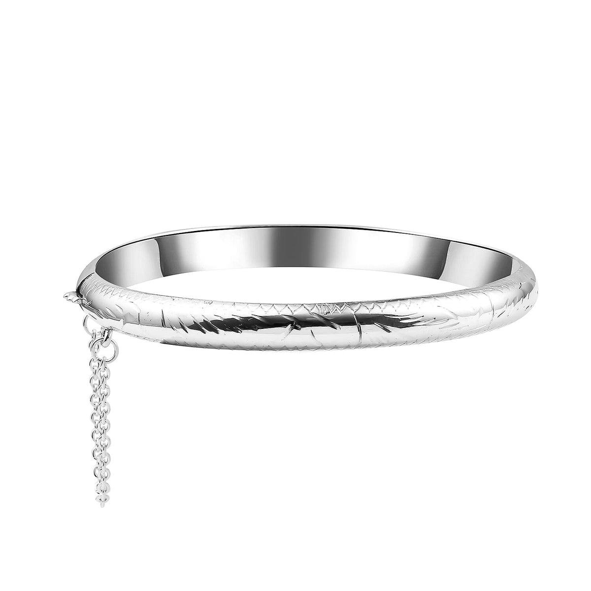 Sterling Silver Bangle (Size 7.5) With Clasp and Safety Chain, Silver Wt. 8.90 Gms 8899199 0