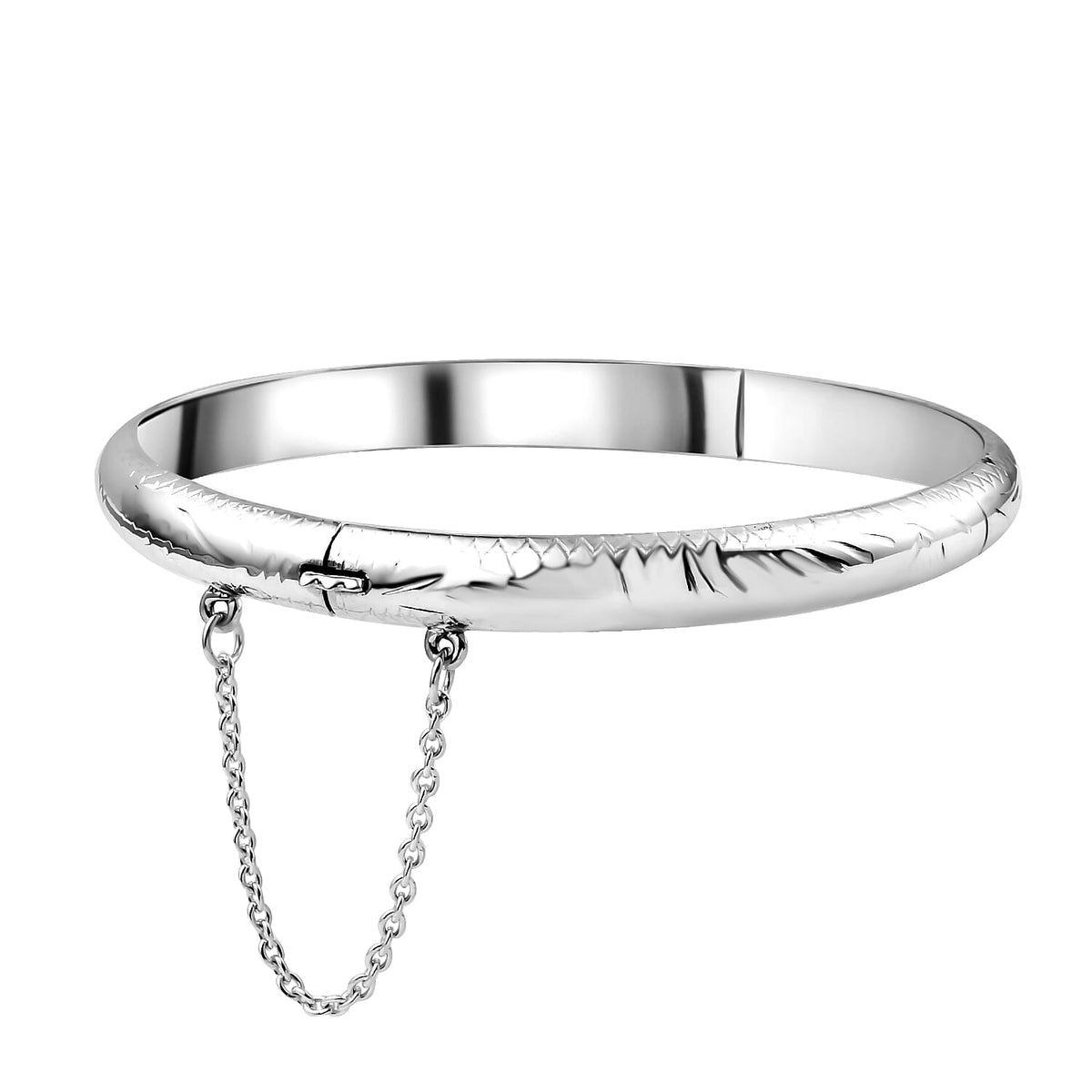 Sterling Silver Bangle (Size 7.5) With Clasp and Safety Chain, Silver Wt. 8.90 Gms 8899199 2