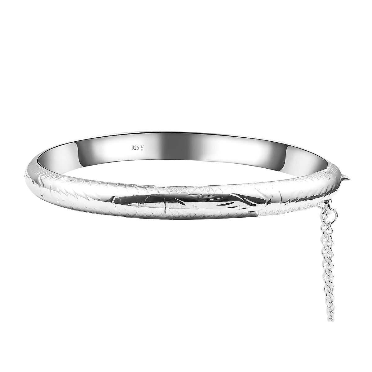 Sterling Silver Bangle (Size 7.5) With Clasp and Safety Chain, Silver Wt. 8.90 Gms 8899199 3